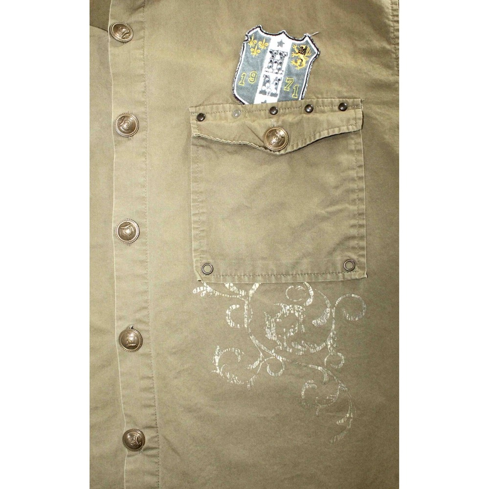 Hama Denim Y2K Military Embellished Button‎ Up Long Sleeve Shirt Mens Size XL - Picture 8 of 11